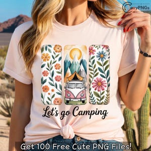 Camping Van PNG: Boho Adventure, Wildflower Design (Digital Download)