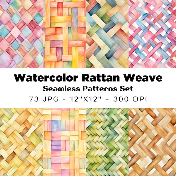 73 Watercolor Rattan Weave Seamless Pattern Bundle - Printable, Wallpaper, Clip Art, Image Files, Tumbler Wraps, Texture, Commercial Use.