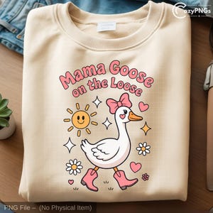 Mama Goose on the Loose PNG | cute goose graphic | funny duck png | retro animal design | mama png clipart | kawaii goose png