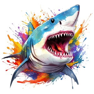 Cute Shark Clipart Set Bundle, 10 High-Quality Images, Apparel, Paper Craft, Digital Prints, Wall Art, Wallpaper, Commercial Use.