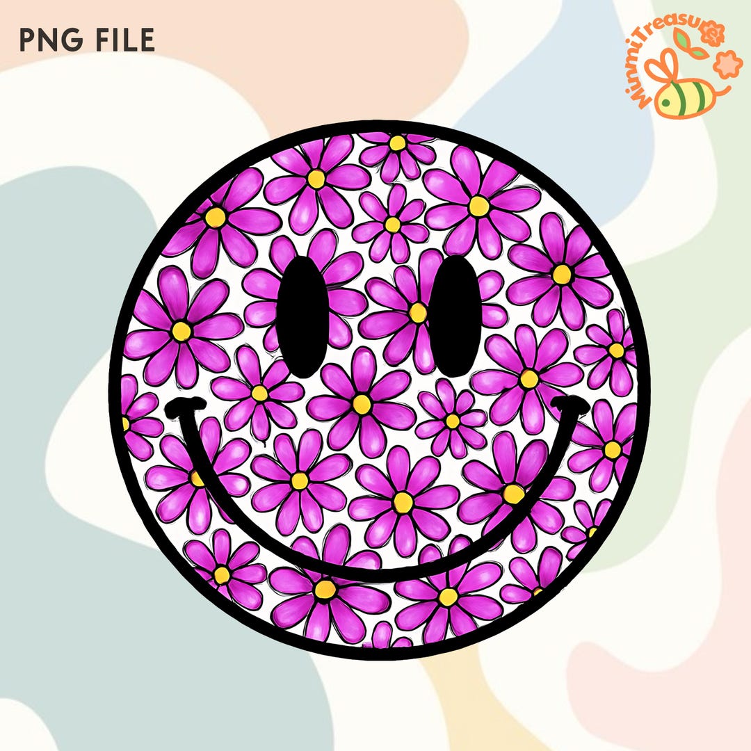 Spring Break Smiley Daisy Smiley Face PNG β Retro Floral Sublimation Design, Spring Break ...