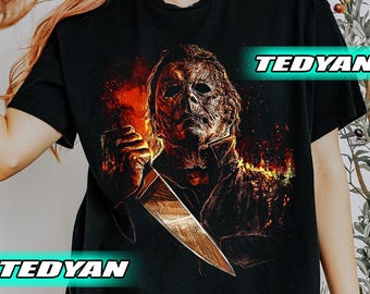 Koszulka z postacią z Halloween w stylu vintage, koszulka z grafiką z motywem horroru na Halloween, prezent dla kobiet i mężczyzn, koszulka unisex