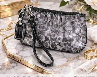 Coach metallic zilver zwarte optiek lurex handtekening klein schoudertasje met ritssluiting F43363
