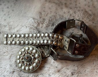 Vintage Belt Beckle With Costume Jewelry, Leather Studded  display picture 3