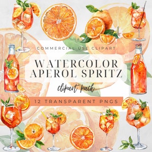 Clipart acquerello Aperol Spritz, Clipart cocktail estivi, Clipart alcol, Bevanda estiva, Cocktail Drink, Aperol Spritz PNG, Arancia, Bevande
