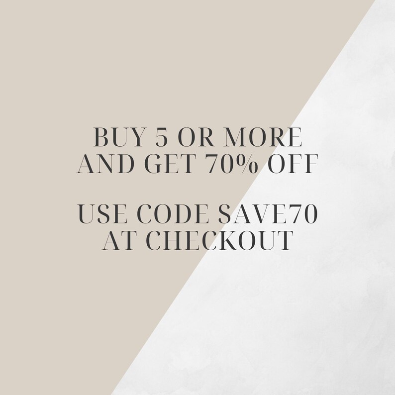 May include: A beige and white background with the text "BUY 5 OR MORE AND GET 70% OFF USE CODE SAVE70 AT CHECKOUT"
