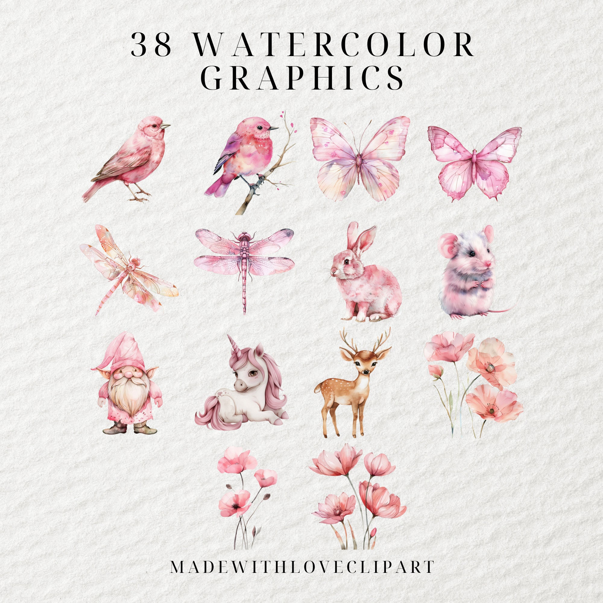 Watercolor Pink Fairy Garden Clipart Bundle, Fairy Clipart, Magical ...