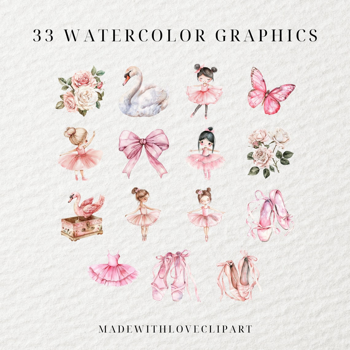 Watercolor Pink Ballerina Clipart Pack, Little Ballerina Clipart, Swan ...