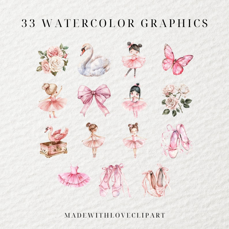 Watercolor Pink Ballerina Clipart Pack, Little Ballerina Clipart, Swan ...