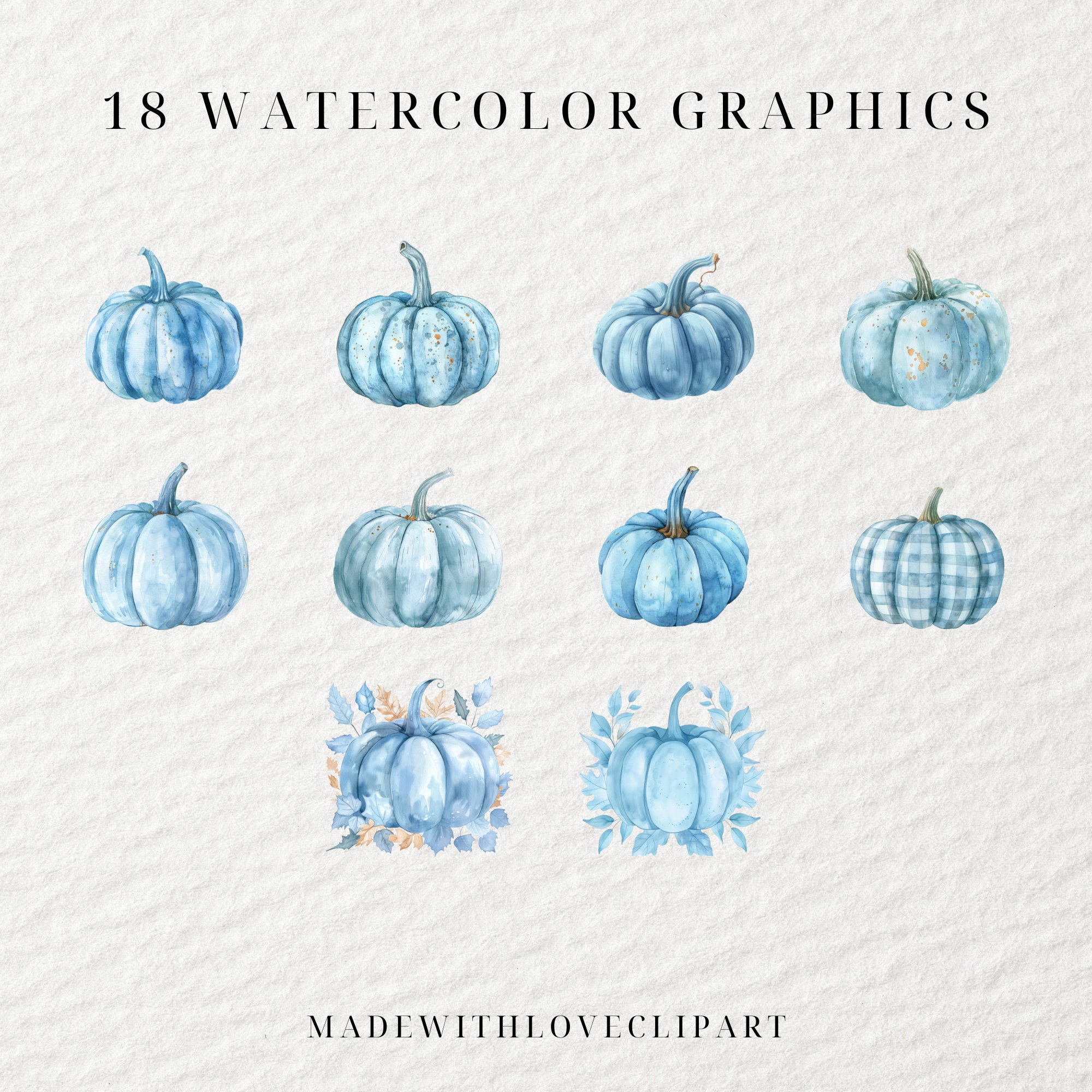 Watercolor Blue Pumpkin Clipart, Pastel Blue Pumpkins, Autumn Clipart ...