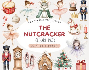 Watercolor The Nutcracker Story Clipart, Christmas Clipart, Ballerina, Mouse King, Xmas, Fairytale, PNG