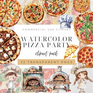 Watercolor Pizza Party Clipart Bundle, Pizza Clipart, Pizza Slice Clipart, Pizza PNG, Pizza Clip Art, Fast Food Clipart, Pizzeria Clipart