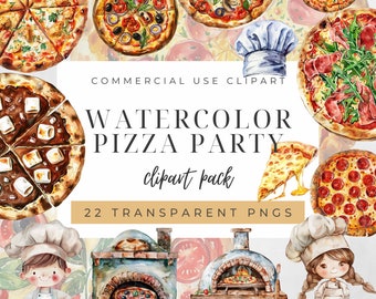 Watercolor Pizza Party Clipart Bundle, Pizza Clipart, Pizza Slice Clipart, Pizza PNG, Pizza Clip Art, Fast Food Clipart, Pizzeria Clipart