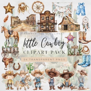 Aquarell Little Cowboy Clipart Bundle, Süße Cowboy Clipart, Wild West Clipart, Baby Western Clipart, Baby Cowboy Clipart, Wüste Clipart