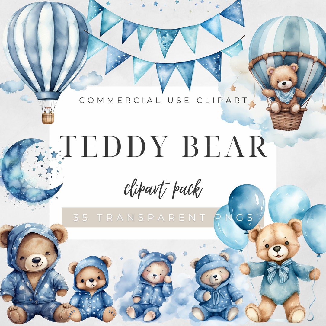 Watercolor Teddy Bear Clipart Bundle, Baby Shower Clipart, Clipart for ...