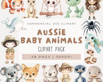 Clipart di animali australiani ad acquerello, Clipart di animali, Clipart di cuccioli carini, Animali australiani, Koala, Canguro, Decorazioni per la cameretta dei bambini, PNG