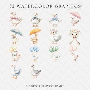 Clipart de ganso tonto de acuarela, clipart vintage de primavera, fiesta de ganso lindo, clipart de cumpleaños, un ganso tonto, estilo cottagecore, baby shower, PNG imagen 3