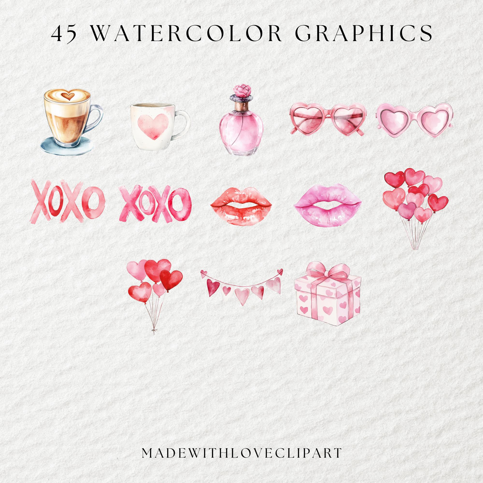Watercolor Valentines Day Clipart, Valentines Clipart, Love Clipart ...