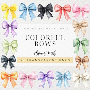 Clipart di fiocchi Coquette colorati ad acquerello, Clipart di nastri, fiocchi Coquette rosa, fiocchi arcobaleno, nero, bianco, blu, viola, fiocco di pizzo, femminile