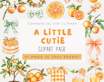 Aquarell Orange Little Cutie Clipart, Orange Obst Clipart, A Little Cutie ist auf dem Weg, Citrus Clipart, Baby-Dusche Clipart, Orange PNG