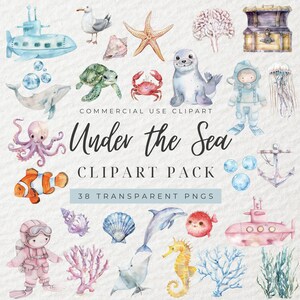 Aquarell Unterwasser Clipart, Unterwasser Clipart, Nautische Clipart, Ozean Clipart, Kinderzimmer Dekor, Ozean Tiere, niedliche Meeresbewohner, PNG