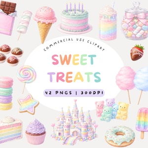 Clipart di dolciumi ad acquerello, Paese delle Caramelle Arcobaleno, Dessert (PNG, Uso Commerciale)