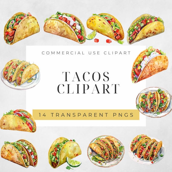 Watercolor Taco Bundle Clipart, Mexican Food Clipart, Mexican Clipart, Mexican Fiesta Clipart, Fast Food Clipart, Mexican Party Clipart, PNG