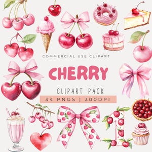 Aquarell Kirsche Clipart, Kirsche erster Geburtstag Clipart, Kirsche Schleife Clipart, Kirsche Dessert Clipart, Kirsche an der Spitze, Obst Clipart, Kirschen