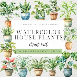 Imágenes Prediseñadas de plantas de casa de acuarela, Imágenes prediseñadas de plantas de interior, Plantas en maceta, Imágenes prediseñadas de vegetación, Imágenes prediseñadas botánicas, Imágenes prediseñadas de jardinería, Amantes de las plantas