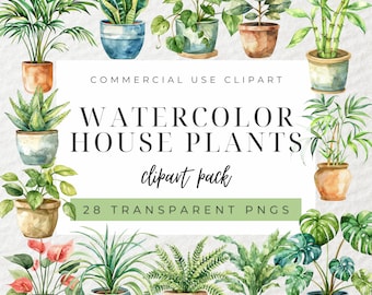 Watercolor House Plants Clipart, Indoor Plants Clipart, Potted Plants, Greenery Clipart, Botanical Clipart, Gardening Clip Art, Plant Lovers