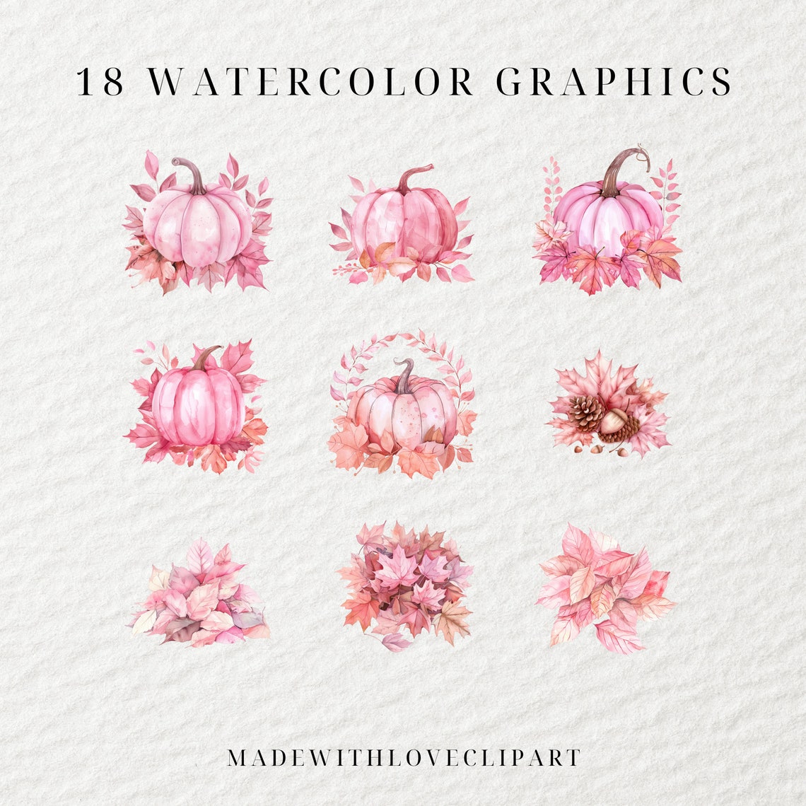 Watercolor Pink Pumpkin Clipart, Pink Gingham Pumpkins, Autumn Clipart ...