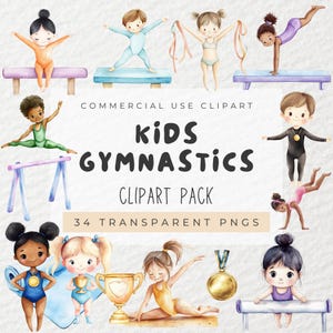 Aquarell Gymnastik Kinder Clipart, Gymnastik Mädchen, Gymnastik Jungen, Turnerin Clipart, Sport Clipart, Fitness Clipart, Schwebebalken, PNG