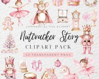 Watercolor Pink Nutcracker Clipart, Nutcracker Christmas, Pink Christmas, Ballerina, Mouse King, Christmas Clipart, Xmas, Fairytale, PNG