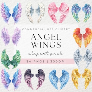 Watercolor Angel Wings Clipart, Fairy Wings Clipart, Fantasy Wings, Heaven, White Angel Wings, Heavenly Wings Clipart, Colourful Wings PNG
