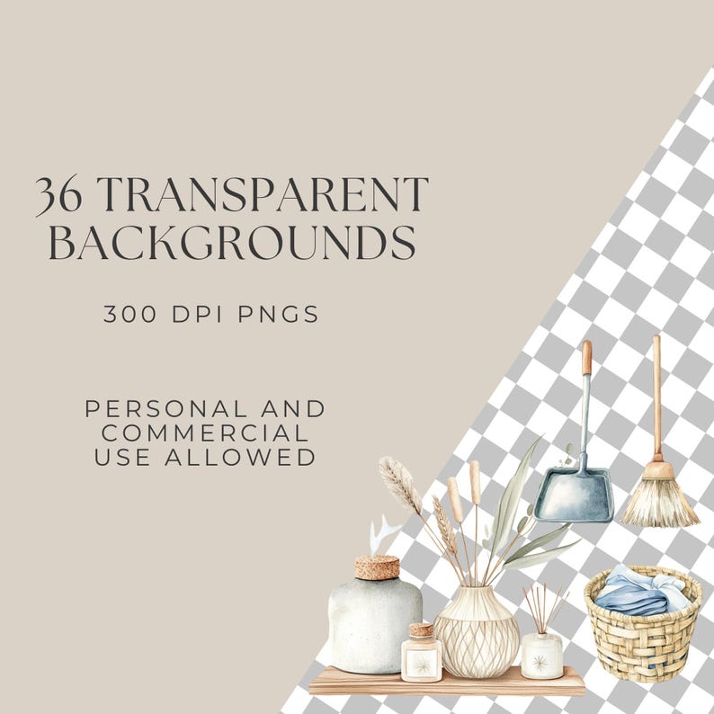 Watercolor Spring Cleaning Clipart, Cleaning Clipart, Laundry Clipart, Cleaning Supplies, Chore Clipart, Housekeeping Clipart, Cleaner PNG image 4