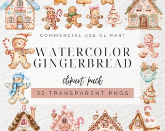 Watercolor Gingerbread Clipart, Gingerbread House, Gingerbread Man, Christmas Cookies Clipart, Christmas Clipart, Cookie Clipart, Xmas PNG