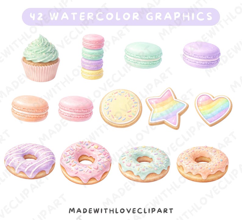 Clipart di dolciumi ad acquerello, Paese delle Caramelle Arcobaleno, Dessert (PNG, Uso Commerciale) immagine 3