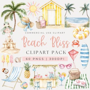 Clipart acquerello giornata in spiaggia, Clipart estate, Clipart tropicale, Clipart vacanza in spiaggia, Clipart oceano, Clipart carino mare, Vacanza, PNG