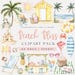 Summer Clipart. Hand Drawn Beach, Vacation, Holiday Clip Art. Doodle Ice Cream, Palm Leaf, Sunscreen, Pool, Watermelon, Sea Illustrations.