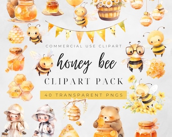 Aquarell niedliche Honigbiene Clipart, süße Biene Clipart, Hummel Clipart, Frühlingsgarten, Honig Bär, Waben, Bienenstock, Honig Clipart