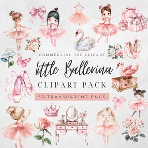 Aquarell rosa Ballerina Clipart-Pack, kleine Ballerina Clipart, Schwanensee Clipart, niedliche Ballett Clipart, Balletttanz, Blumensträuße, PNG