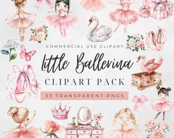 Watercolor Pink Ballerina Clipart Pack, Little Ballerina Clipart, Swan Lake Clipart, Cute Ballet Clipart, Ballet Dance, Floral Bouquets, PNG