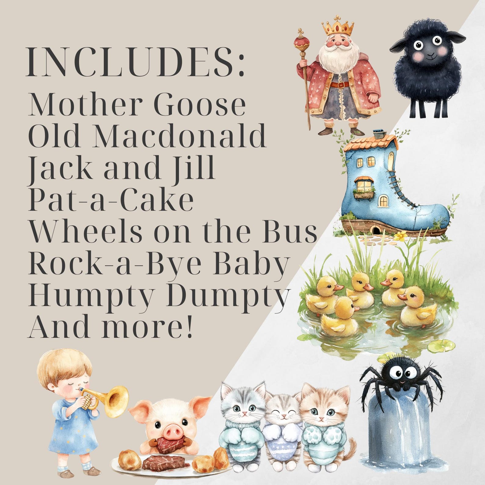 Watercolor Nursery Rhymes Clipart, Fairytale Clipart, Nursery Decor ...
