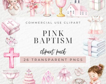 Watercolor Pink Baby Baptism Clipart, Religious Clipart, Christian Clipart, Christening Clipart, Catholic Clipart, Praying Clipart, Bible