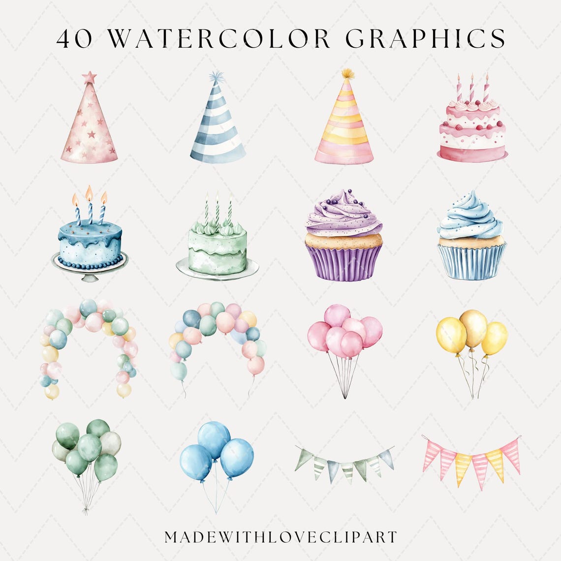 Watercolor Party Animals Clipart, Cute Birthday Party Clipart, Safari ...