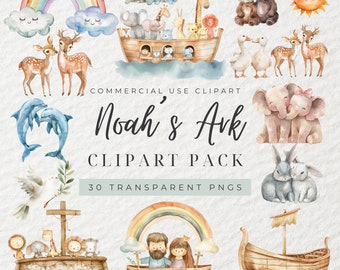 Watercolor Noahs Ark Clipart, Religious Clipart, Christian Clipart, Nursery Decor, Baby Shower Birthday, Animal Pairs Clipart, Animal Couple