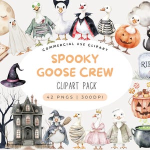 Watercolor Silly Goose Halloween Clipart, Spooky Goose Clipart, Cute Halloween Geese Clipart, Halloween Animals, Spooktacular Clipart, PNG