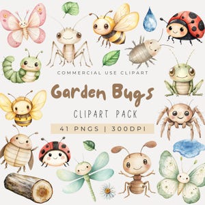 Aquarell niedlich Garten Bugs Clipart, Insekten Clipart, Frühling Clipart, Gartentiere, gruselige Krabbeltiere, Bienen Clipart, Fehler Geburtstag Clipart