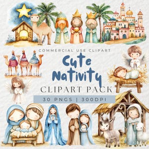 Aquarell niedlich Krippe Clipart, religiöse Clipart, Krippe, Weihnachtscliparts, Jesus Geburt, Jungfrau Maria, drei Könige, christliche PNG