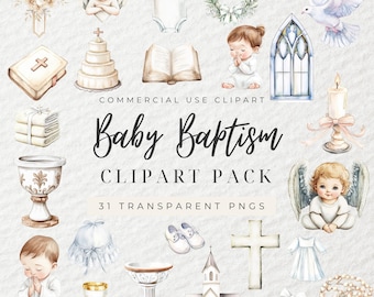 Watercolor Baby Baptism Clipart, Religious Clipart, Christian Clipart, Christening Clipart, Catholic Clipart, Praying Clipart, Bible, Church